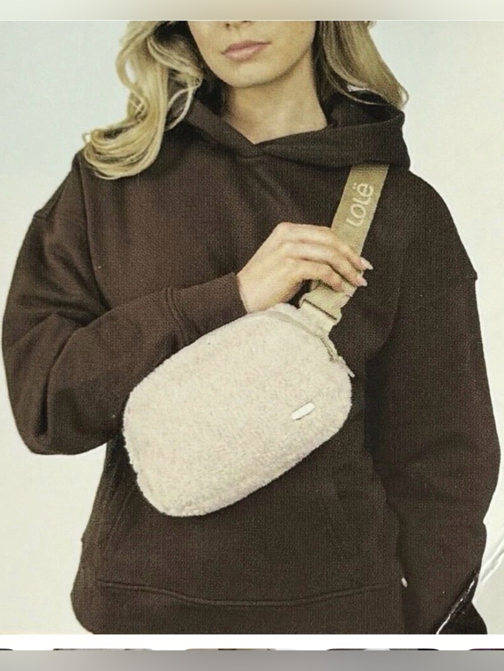 Lole Beige Sherpa Crossbody Belt Bag Multi Adjustable Zippers